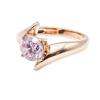 Pink Rose Gold Plated Sterling Silver Cubic Zirconia Solitaire Ring Size 4
