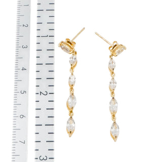 Gold Plated 925 Sterling Silver Marquise CZ Dangle Earrings 1 3/4 Inches