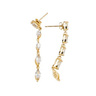 Gold Plated 925 Sterling Silver Marquise CZ Dangle Earrings 1 3/4 Inches