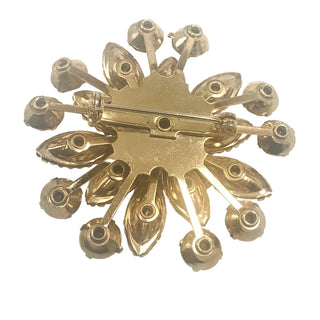 Vintage Unsigned Gold Tone Flower Brooch With Unfoiled Purple and AB Rhinestones
