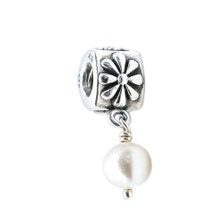 Pandora Retired Sterling Silver White Pearl Flower Dangle Charm