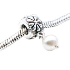Pandora Retired Sterling Silver White Pearl Flower Dangle Charm