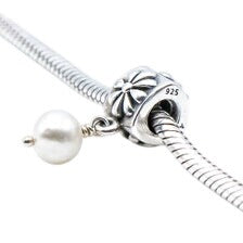 Pandora Retired Sterling Silver White Pearl Flower Dangle Charm