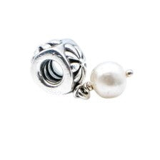 Pandora Retired Sterling Silver White Pearl Flower Dangle Charm