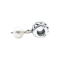 Pandora Retired Sterling Silver White Pearl Flower Dangle Charm
