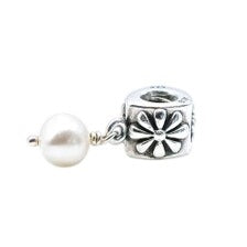 Pandora Retired Sterling Silver White Pearl Flower Dangle Charm