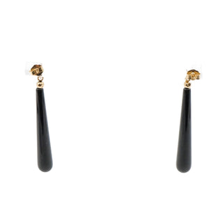14K Yellow Gold Black Onyx Teardrop Dangle Earrings 1.75 Inches