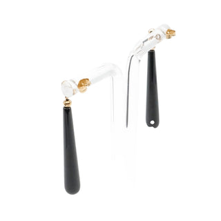 14K Yellow Gold Black Onyx Teardrop Dangle Earrings 1.75 Inches