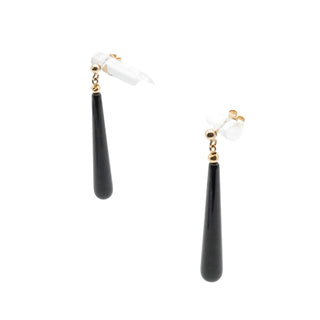 14K Yellow Gold Black Onyx Teardrop Dangle Earrings 1.75 Inches