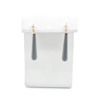 14K Yellow Gold Black Onyx Teardrop Dangle Earrings 1.75 Inches