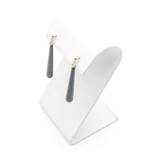 14K Yellow Gold Black Onyx Teardrop Dangle Earrings 1.75 Inches