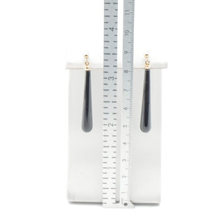 14K Yellow Gold Black Onyx Teardrop Dangle Earrings 1.75 Inches