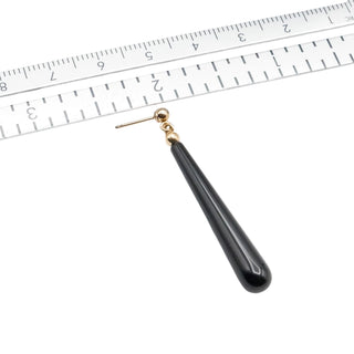 14K Yellow Gold Black Onyx Teardrop Dangle Earrings 1.75 Inches