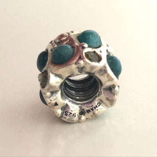 CHAMILIA Teal Stone Cabochon Sterling Silver Charm Bead with SWAROVSKI Crystals JA-51B