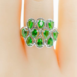 Chrome Diopside Cluster Ring Sterling Silver Size 7.25