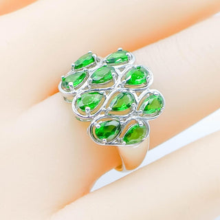 Chrome Diopside Cluster Ring Sterling Silver Size 7.25
