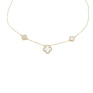 Rachel Zoe Sterling Silver Mother of Pearl Clover Necklace WIth Cubic Zirconia