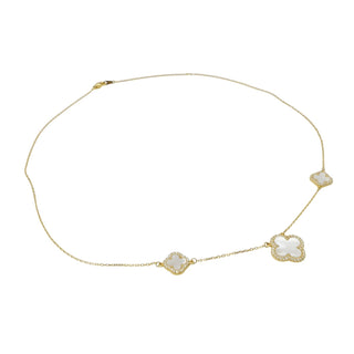 Rachel Zoe Sterling Silver Mother of Pearl Clover Necklace WIth Cubic Zirconia