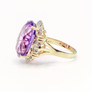 Vintage 14k Gold Amethyst and Diamond Halo Statement Ring Size 9.5