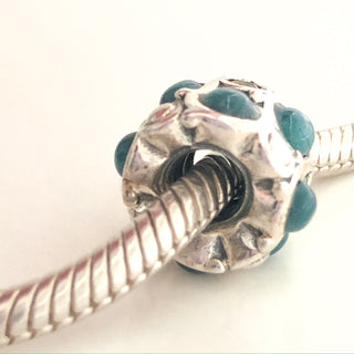 CHAMILIA Teal Stone Cabochon Sterling Silver Charm Bead with SWAROVSKI Crystals JA-51B
