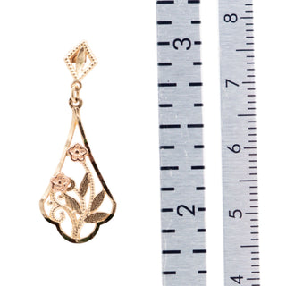 Two-Tone 10K Gold Filigree Flower 1 1/4 Inch Dangle Earrings