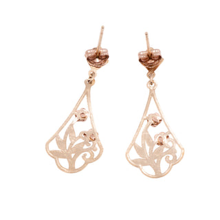 Two-Tone 10K Gold Filigree Flower 1 1/4 Inch Dangle Earrings