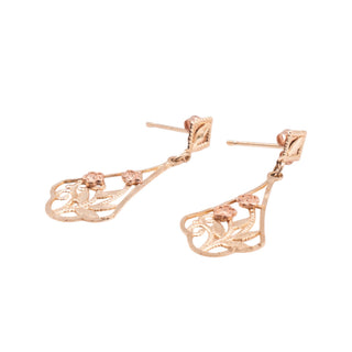 Two-Tone 10K Gold Filigree Flower 1 1/4 Inch Dangle Earrings