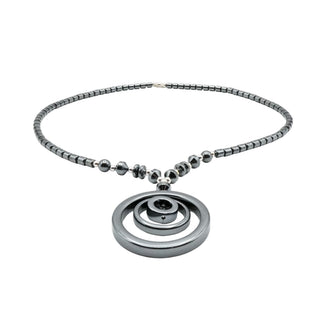 Hematite Spiral Pendant Necklace Silver Tone Beads 18 Inch Modern Minimalist