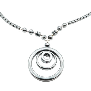 Hematite Spiral Pendant Necklace Silver Tone Beads 18 Inch Modern Minimalist