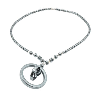 Hematite Spiral Pendant Necklace Silver Tone Beads 18 Inch Modern Minimalist