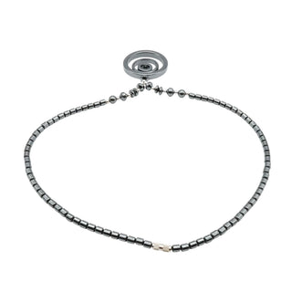 Hematite Spiral Pendant Necklace Silver Tone Beads 18 Inch Modern Minimalist