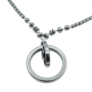 Hematite Spiral Pendant Necklace Silver Tone Beads 18 Inch Modern Minimalist