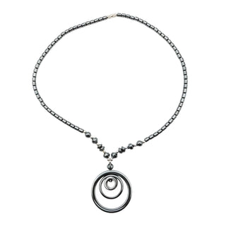 Hematite Spiral Pendant Necklace Silver Tone Beads 18 Inch Modern Minimalist