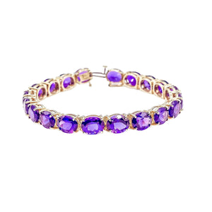 Vintage 14K Gold 48 Ct Dark Purple Amethyst Tennis Bracelet 8 Inch Estate