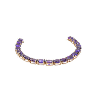 Vintage 14K Gold 48 Ct Dark Purple Amethyst Tennis Bracelet 8 Inch Estate
