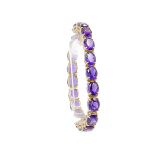 Vintage 14K Gold 48 Ct Dark Purple Amethyst Tennis Bracelet 8 Inch Estate