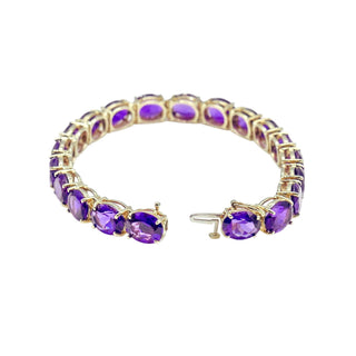 Vintage 14K Gold 48 Ct Dark Purple Amethyst Tennis Bracelet 8 Inch Estate
