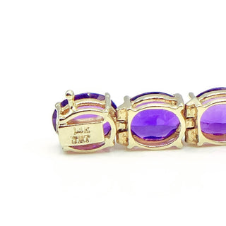 Vintage 14K Gold 48 Ct Dark Purple Amethyst Tennis Bracelet 8 Inch Estate