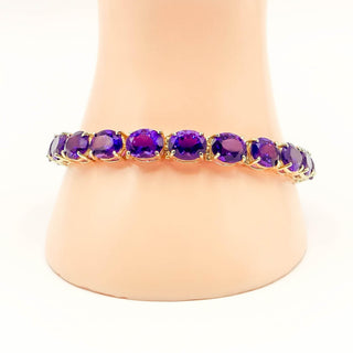 Vintage 14K Gold 48 Ct Dark Purple Amethyst Tennis Bracelet 8 Inch Estate
