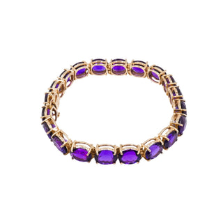 Vintage 14K Gold 48 Ct Dark Purple Amethyst Tennis Bracelet 8 Inch Estate