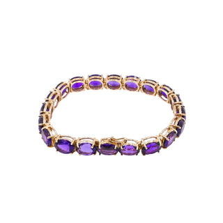 Vintage 14K Gold 48 Ct Dark Purple Amethyst Tennis Bracelet 8 Inch Estate