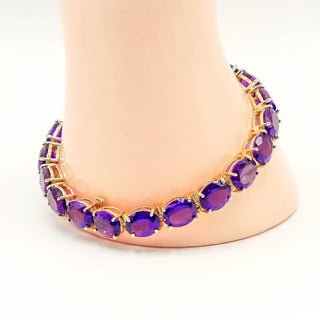 Vintage 14K Gold 48 Ct Dark Purple Amethyst Tennis Bracelet 8 Inch Estate