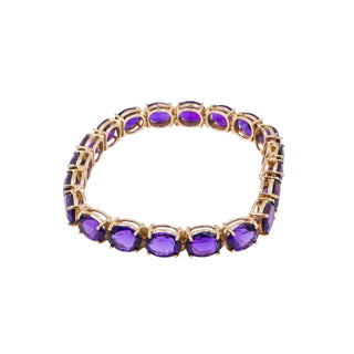Vintage 14K Gold 48 Ct Dark Purple Amethyst Tennis Bracelet 8 Inch Estate