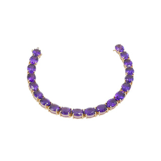 Vintage 14K Gold 48 Ct Dark Purple Amethyst Tennis Bracelet 8 Inch Estate