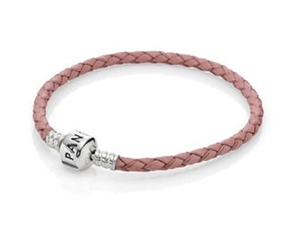 PANDORA Single Pink Leather Bracelet 7.1 Inches With Sterling Silver Pandora Clasp