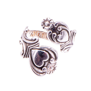 Vintage Avon Treasured Heart 1975 Sterling Silver Bypass Ring Size 7.5