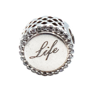 Pandora Rare Chai Life Charm Sterling Silver CZ Reversible Spiritual Symbol Bead