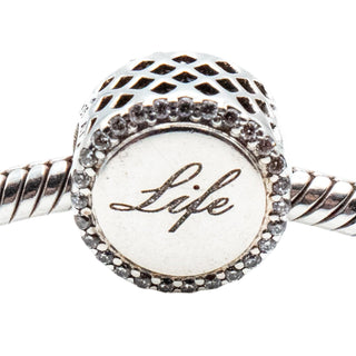 Pandora Rare Chai Life Charm Sterling Silver CZ Reversible Spiritual Symbol Bead
