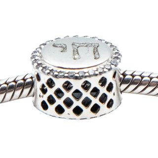 Pandora Rare Chai Life Charm Sterling Silver CZ Reversible Spiritual Symbol Bead