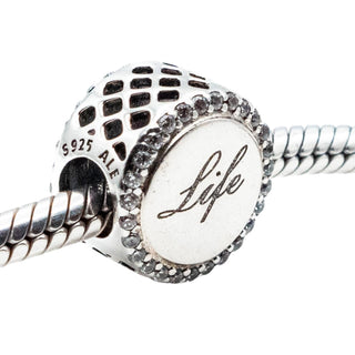 Pandora Rare Chai Life Charm Sterling Silver CZ Reversible Spiritual Symbol Bead